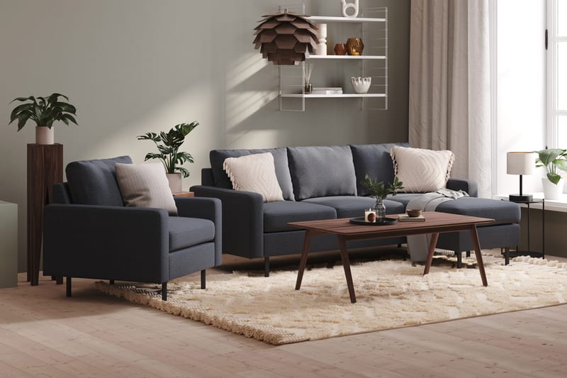 Peppe 3-personers Vendbar L-formet Divansofa i Stof - Mørkegrå - Møbler - Sofaer - Sofa med chaiselong