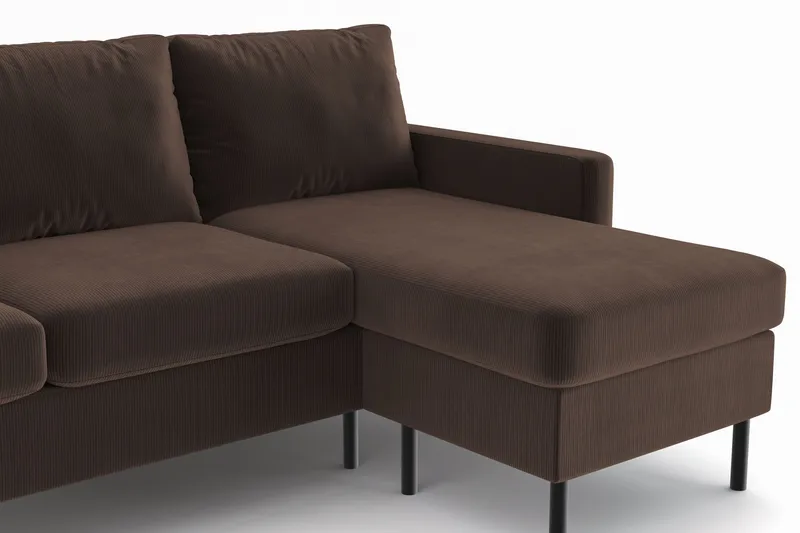 Peppe 3-personers Vendbar L-formet Divansofa i Manchester - Brun - Møbler - Sofaer - Sofa med chaiselong