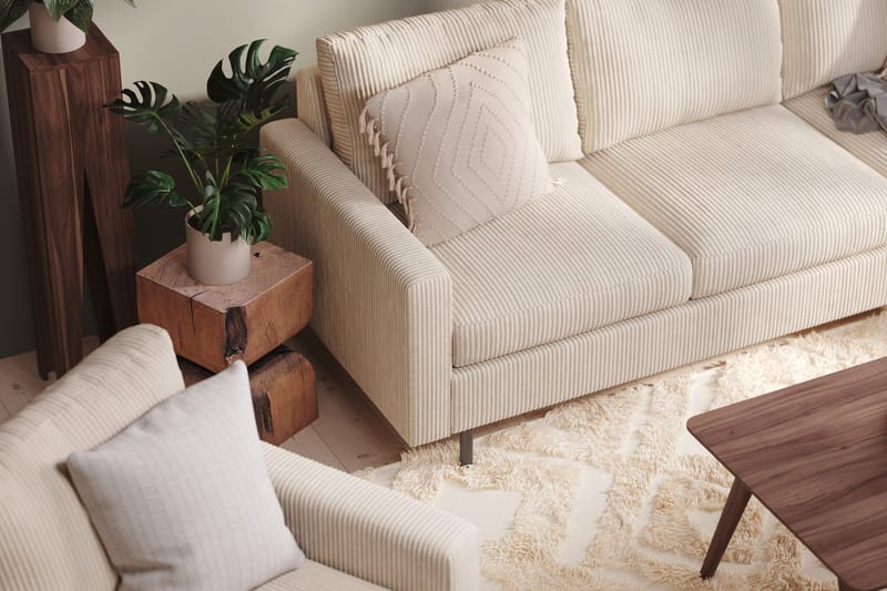 Peppe 3-personers Vendbar L-formet Divansofa i Manchester - Beige - Møbler - Sofaer - Sofa med chaiselong