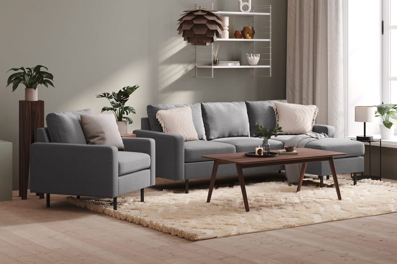 Peppe 3-personers Vendbar L-formet Divansofa i Stof - Lysegrå - Møbler - Sofaer - Sofa med chaiselong