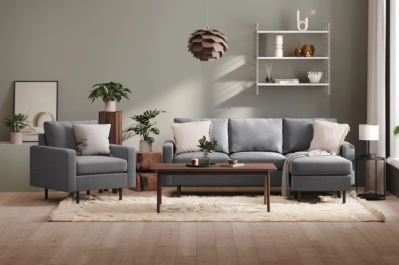 Peppe 3-personers Vendbar L-formet Divansofa i Stof - Lysegrå - Møbler - Sofaer - Sofa med chaiselong