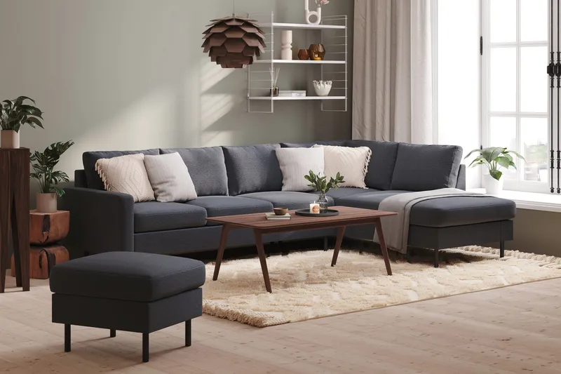 Peppe 4-personers Højrevendt L-formet Chaiselongsofa i Stof - Mørkegrå - Møbler - Sofaer - Sofa med chaiselong