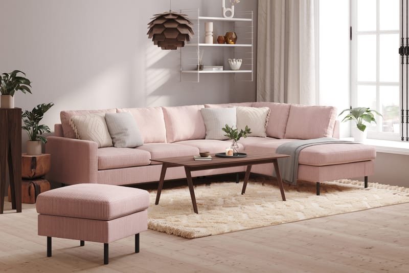 Peppe 4-personers Højrevendt L-formet Chaiselongsofa i Manchester - Rosa - Møbler - Sofaer - Sofa med chaiselong