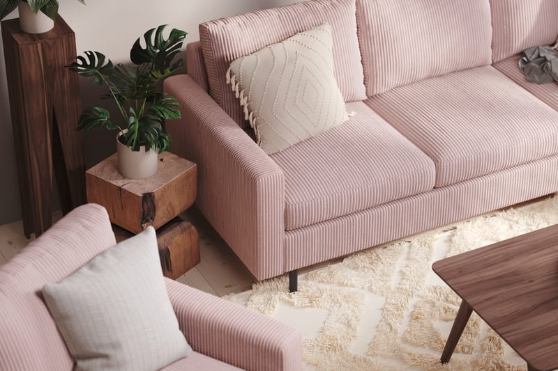 Peppe 4-personers Højrevendt L-formet Chaiselongsofa i Manchester - Rosa - Møbler - Sofaer - Sofa med chaiselong