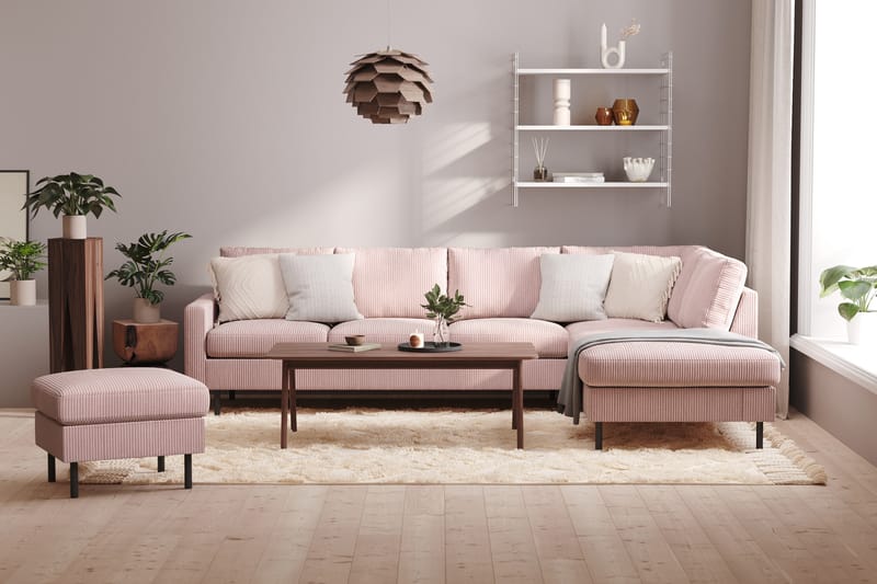 Peppe 4-personers Højrevendt L-formet Chaiselongsofa i Manchester - Rosa - Møbler - Sofaer - Sofa med chaiselong