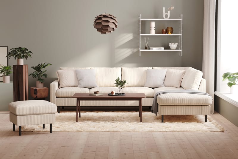 Peppe 4-personers Højrevendt L-formet Chaiselongsofa i Manchester - Beige - Møbler - Sofaer - Sofa med chaiselong