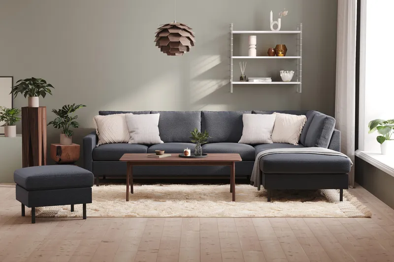 Peppe 4-personers Højrevendt L-formet Chaiselongsofa i Stof - Mørkegrå - Møbler - Sofaer - Sofa med chaiselong