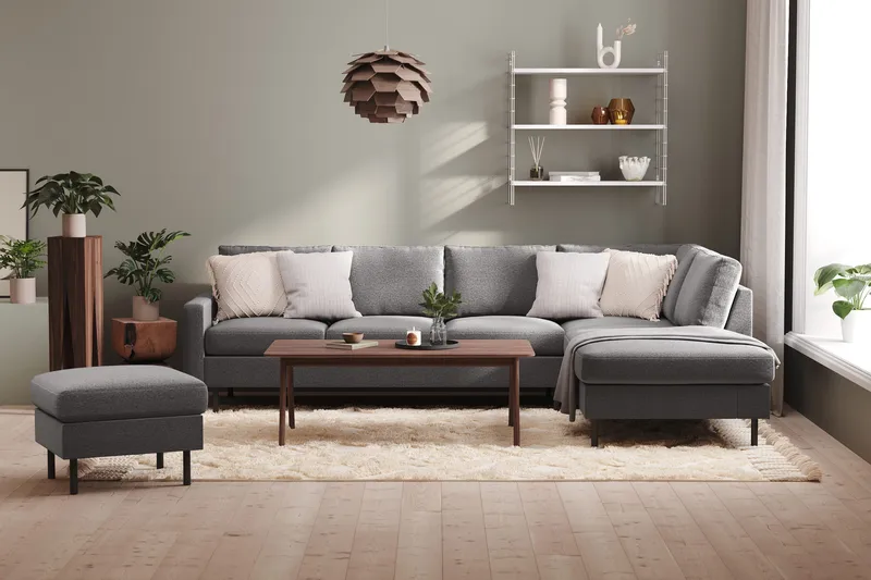 Peppe 4-personers Højrevendt L-formet Chaiselongsofa i Stof - Lysegrå - Møbler - Sofaer - Sofa med chaiselong