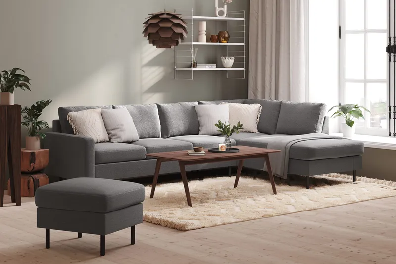 Peppe 4-personers Højrevendt L-formet Chaiselongsofa i Stof - Lysegrå - Møbler - Sofaer - Sofa med chaiselong