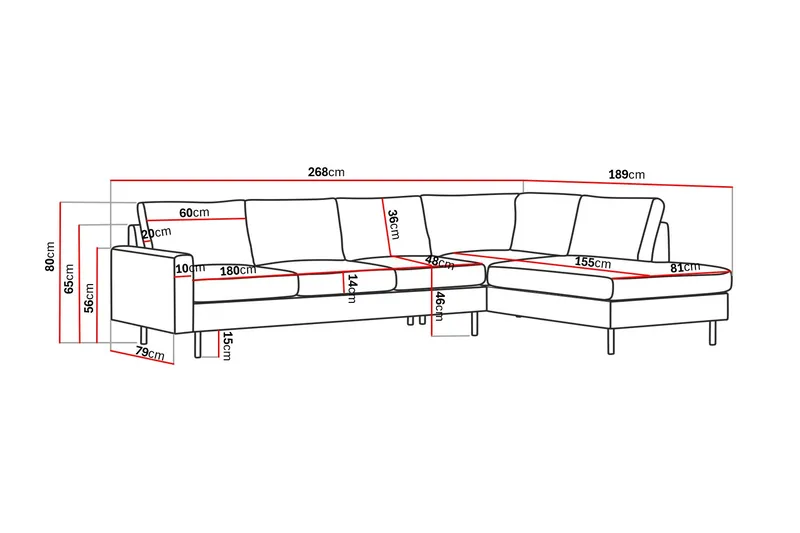Peppe 4-personers Højrevendt L-formet Chaiselongsofa i Manchester - Beige - Møbler - Sofaer - Sofa med chaiselong