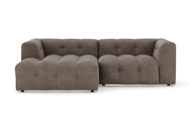 Puffy 3-personers Boblesofa med Venstrevendt Chaiselong, Brun