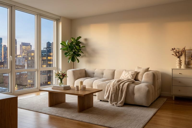 Puffy 3-personers boblet sofa med chaiselong højre - Beige - Møbler - Sofaer - Sofa med chaiselong