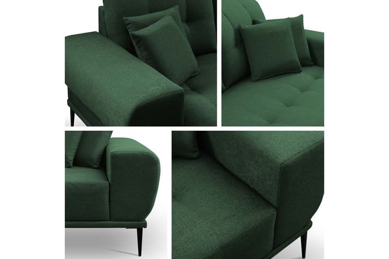 Rapale 3-Pers. Sofa med Chaiselong Højre med Puder - Velour/Grøn - Sofa med chaiselong - Velour sofaer - 3 personers sofa med chaiselong