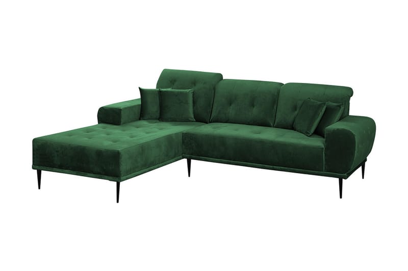 Rapale 3-Pers. Sofa med Chaiselong Venstre med Puder - Velour/Grøn - Sofa med chaiselong - Velour sofaer - 3 personers sofa med chaiselong