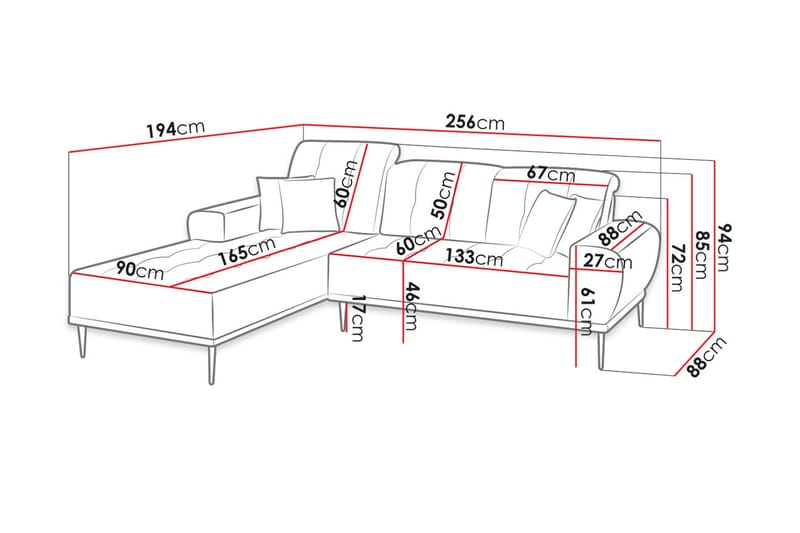 Rapale 3-Pers. Sofa med Chaiselong Venstre med Puder - Grøn - Sofa med chaiselong - 3 personers sofa med chaiselong