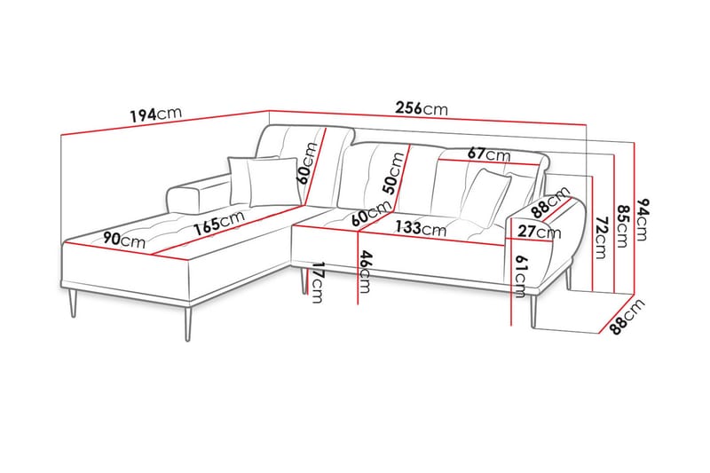 Rapale 3-Pers. Sofa med Chaiselong Højre med Puder - Velour/Grøn - Møbler - Sofaer - Sofa med chaiselong
