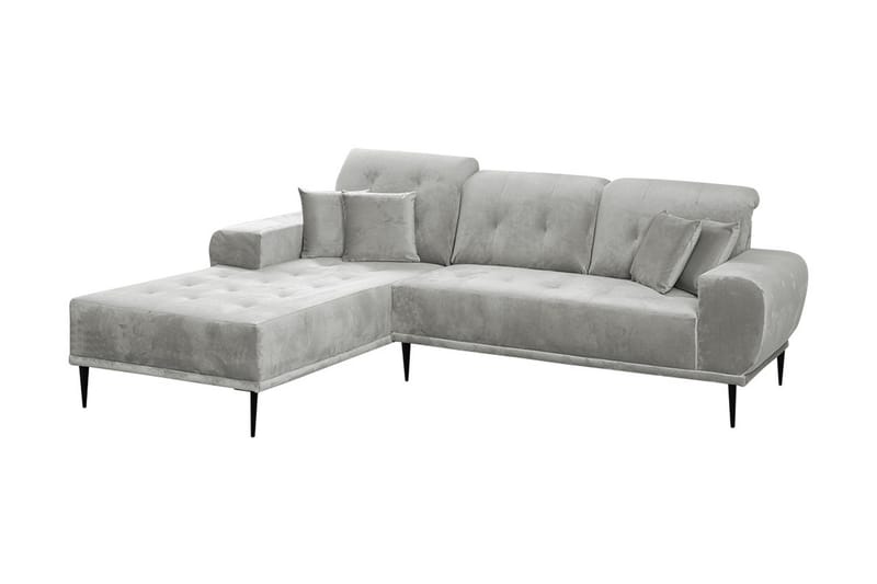 Rapale 3-Pers. Sofa med Chaiselong Venstre med Puder - Velour/Lysegrå - Sofa med chaiselong - Velour sofaer - 3 personers sofa med chaiselong