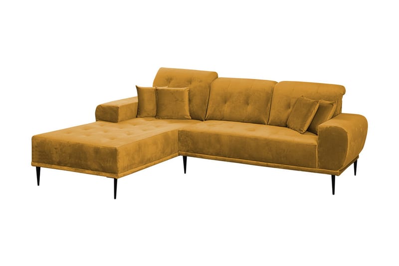 Rapale 3-Pers. Sofa med Chaiselong Venstre med Puder - Velour/Gul - Sofa med chaiselong - Velour sofaer - 3 personers sofa med chaiselong