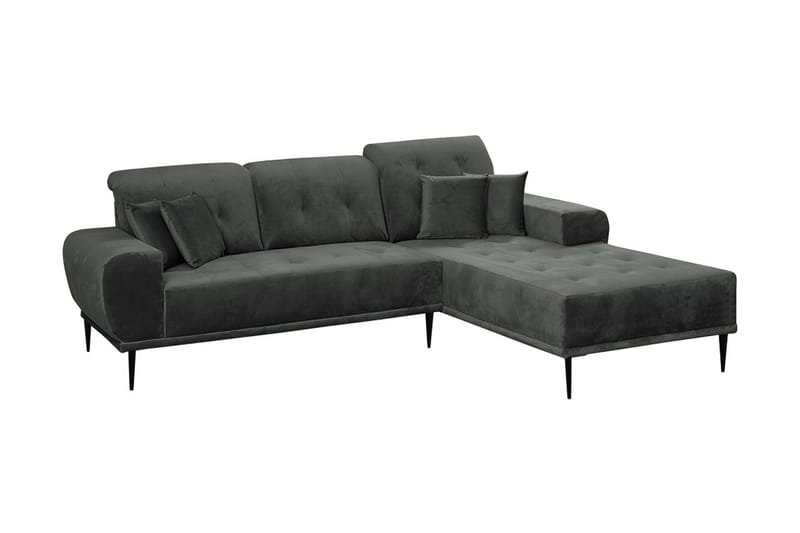 Rapale 3-Pers. Sofa med Chaiselong Højre med Puder - Velour/Lysegrå/Sort - Sofa med chaiselong - Velour sofaer - 3 personers sofa med chaiselong