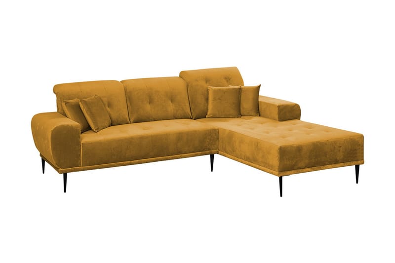 Rapale 3-Pers. Sofa med Chaiselong Højre med Puder - Velour/Gul - Sofa med chaiselong - Velour sofaer - 3 personers sofa med chaiselong