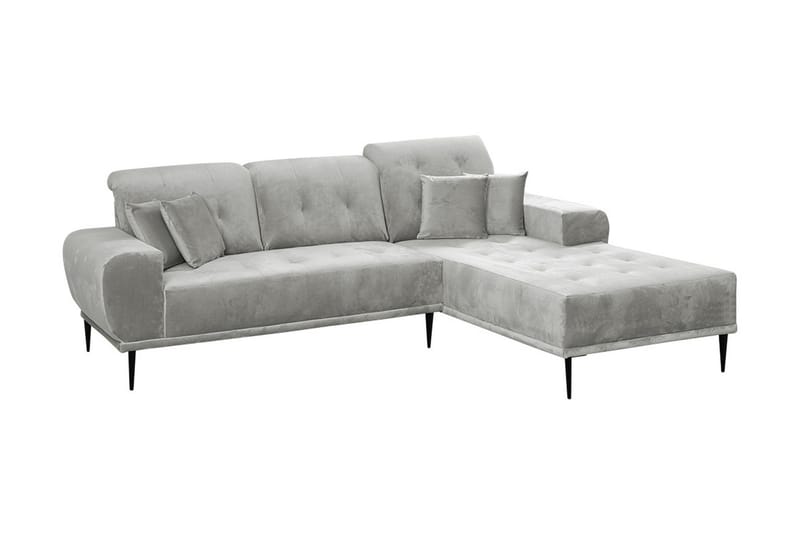 Rapale 3-Pers. Sofa med Chaiselong Højre med Puder - Velour/Lysegrå - Sofa med chaiselong - Velour sofaer - 3 personers sofa med chaiselong