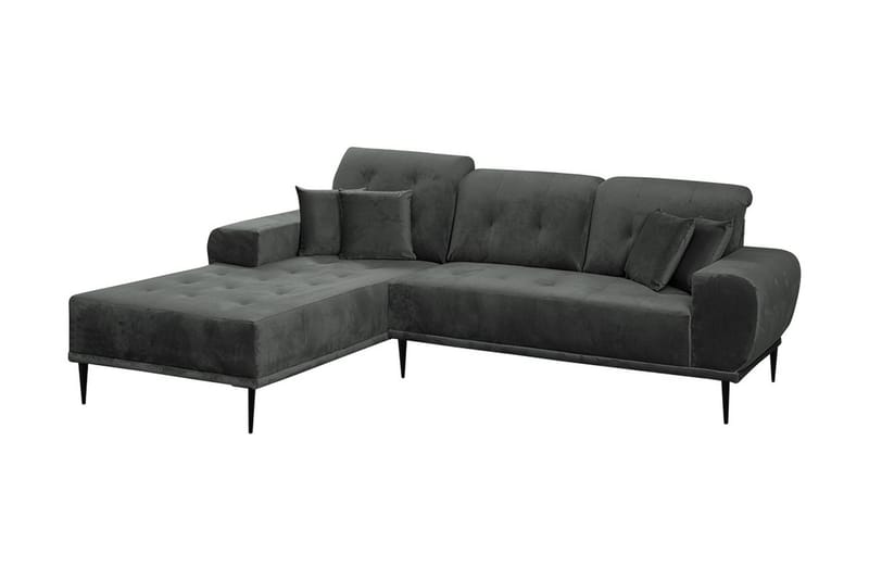 Rapale 3-Pers. Sofa med Chaiselong Venstre med Puder - Velour/Lysegrå/Sort - Sofa med chaiselong - Velour sofaer - 3 personers sofa med chaiselong