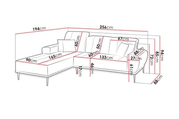 Rapale 3-Pers. Sofa med Chaiselong Venstre med Puder - Velour/Lysegrå/Sort - Møbler - Sofaer - Sofa med chaiselong