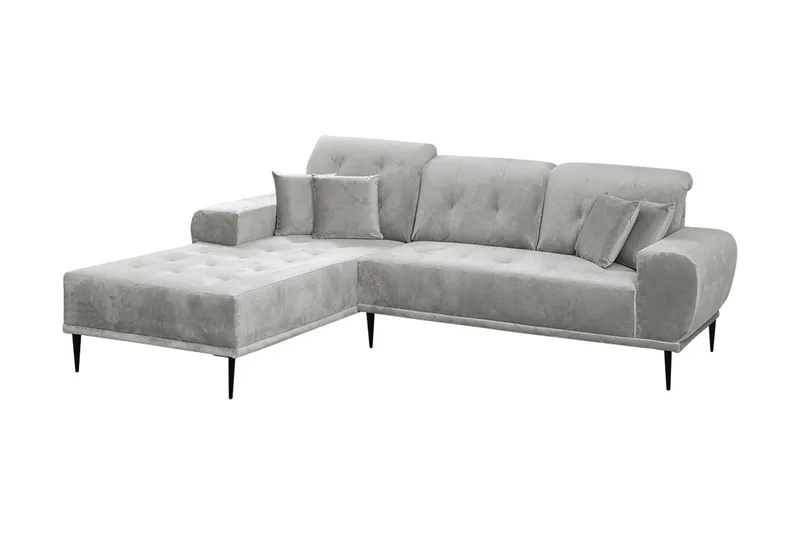 Rapale 3-Pers. Sofa med Chaiselong Venstre med Puder - Velour/Lysegrå - Møbler - Sofaer - Sofa med chaiselong