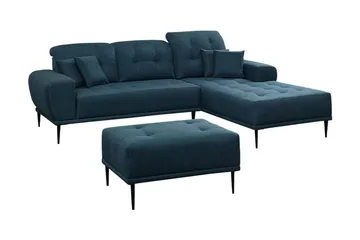 Rapale Sofagruppe Højre med Fodskammel - Blå - Møbler - Sofaer - Sofa med chaiselong