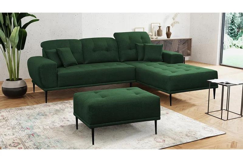 Rapale Sofagruppe Højre med Fodskammel - Grøn - Møbler - Sofaer - Sofa med chaiselong