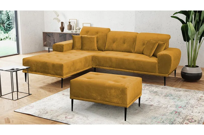 Rapale Sofagruppe Venstre med Fodskammel - Velour/Gul - Møbler - Sofaer - Sofa med chaiselong