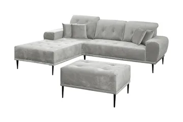 Rapale Sofagruppe Venstre med Fodskammel - Velour/Sølv - Møbler - Sofaer - Sofa med chaiselong
