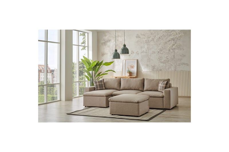 Rivran Sofa med Divan 4-sits, Creme