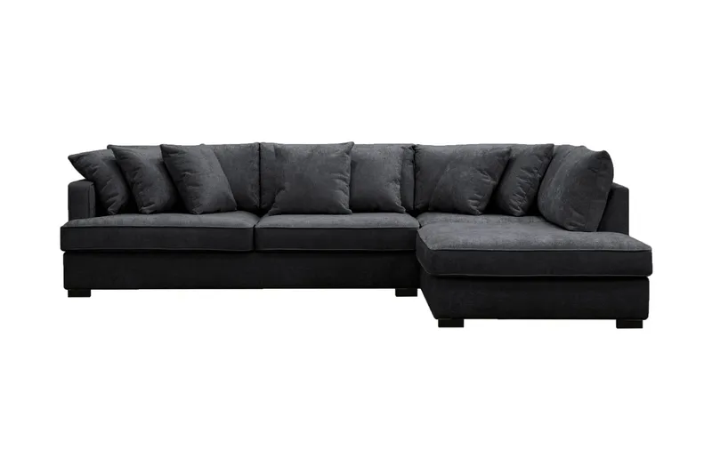 Rossita 4-personers Højrevendt L-formet Dyb Chaiselongsofa i Chenille, Sort