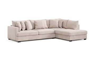Rossita 4-personers Højrevendt L-formet Dyb Chaiselongsofa i Fløjl - Beige - Møbler - Sofaer - Sofa med chaiselong
