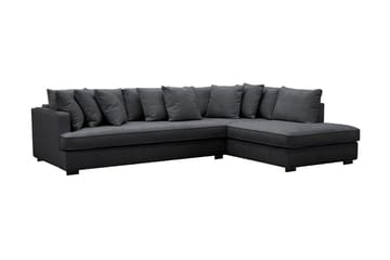 Rossita 4-personers Højrevendt L-formet Dyb Chaiselongsofa med Hel Pude i Chenille - Sort - Møbler - Sofaer - Sofa med chaiselong
