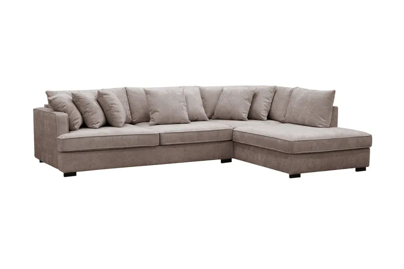Rossita 4-personers Højrevendt L-formet Dyb Chaiselongsofa i Chenille - Trenza 08, Grå/Brun Chenille - Møbler - Sofaer - Sofa med chaiselong
