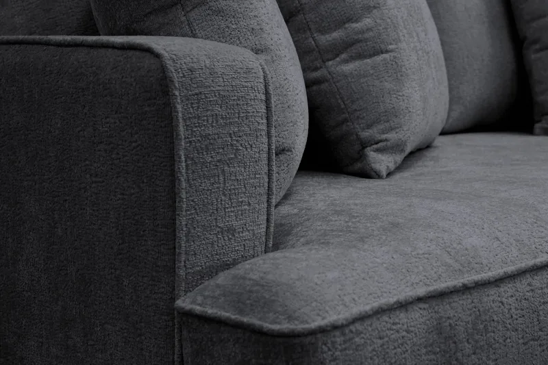 Rossita 4-personers Højrevendt L-formet Dyb Chaiselongsofa i Chenille - Sort - Møbler - Sofaer - Sofa med chaiselong