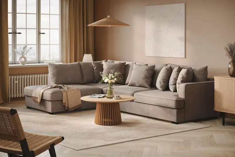 Rossita 4-personers Venstrevendt L-formet Dyb Chaiselongsofa i Stof - Brun - Møbler - Sofaer - Sofa med chaiselong