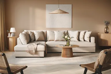 Rossita 4-personers Venstrevendt L-formet Dyb Chaiselongsofa i Bouclé - Lys Beige - Møbler - Sofaer - Sofa med chaiselong