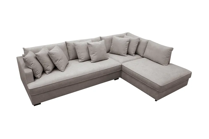 Rossita 4-personers Højrevendt L-formet Dyb Chaiselongsofa med Hel Pude i Chenille - Grå / Brun - Møbler - Sofaer - Sofa med chaiselong