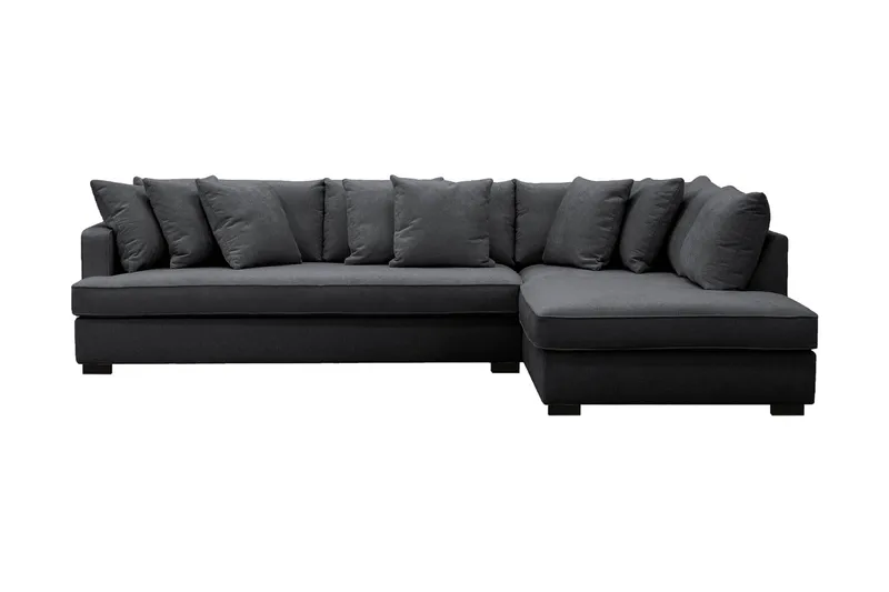 Rossita 4-personers Højrevendt L-formet Dyb Chaiselongsofa med Hel Pude i Chenille, Sort