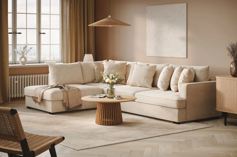 Rossita 4-personers Venstrevendt L-formet Dyb Chaiselongsofa i Chenille - Beige - Møbler - Sofaer - Sofa med chaiselong