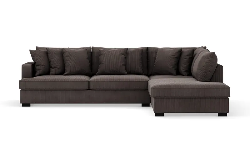 Rossita 4-personers Højrevendt L-formet Dyb Chaiselongsofa i Jernbanefløjl, Mørkegrå