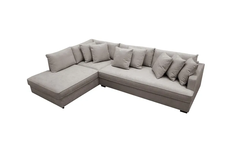 Rossita 4-personers Højrevendt L-formet Dyb Chaiselongsofa med Hel Pude i Chenille - Grå / Brun - Møbler - Sofaer - Sofa med chaiselong