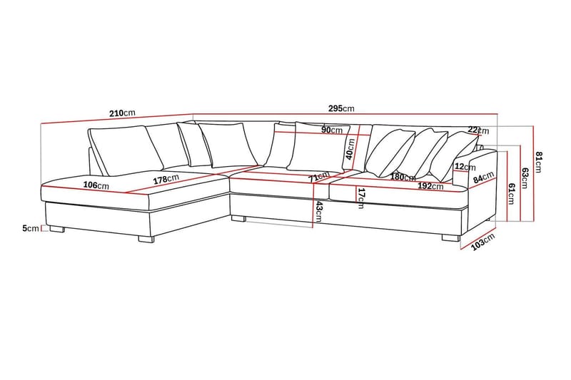 Rossita 4-personers Venstrevendt L-formet Dyb Chaiselongsofa i Jernbanefløjl - Mørkegrå - Møbler - Sofaer - Sofa med chaiselong