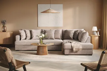 Rossita 4-personers Højrevendt L-formet Dyb Chaiselongsofa i Chenille - Trenza 08, Grå/Brun Chenille - Møbler - Sofaer - Sofa med chaiselong
