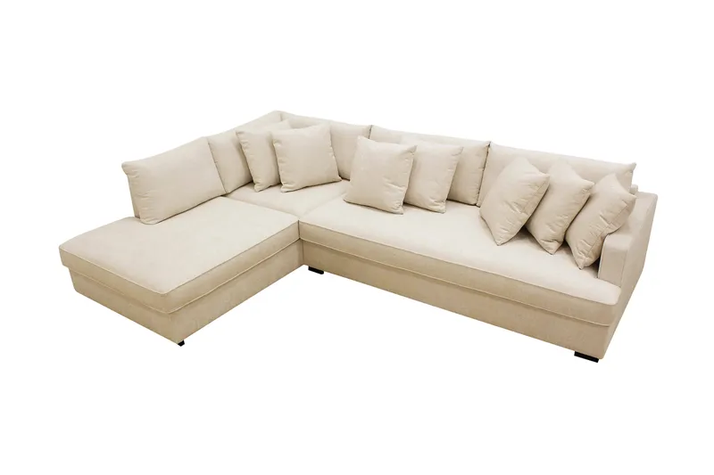Rossita 4-personers Venstrevendt L-formet Dyb Chaiselongsofa med Hel Pude i Chenille - Beige - Møbler - Sofaer - Sofa med chaiselong