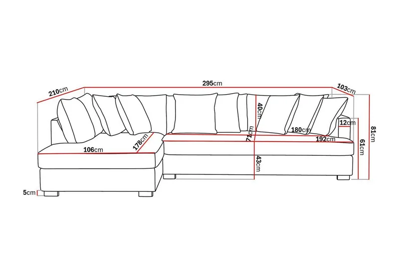 Rossita 4-personers Venstrevendt L-formet Dyb Chaiselongsofa med Hel Pude i Chenille - Sort - Møbler - Sofaer - Sofa med chaiselong