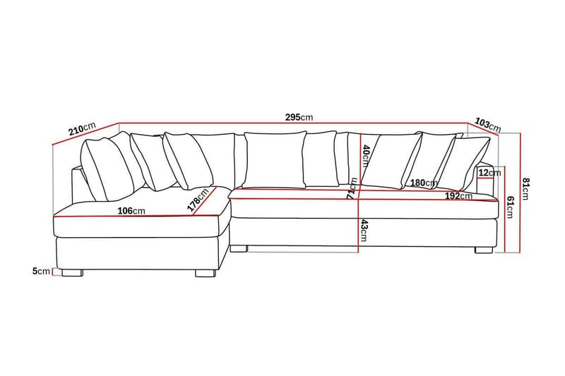 Rossita 4-personers Venstrevendt L-formet Dyb Chaiselongsofa med Hel Pude i Stof - Beige - Møbler - Sofaer - Sofa med chaiselong